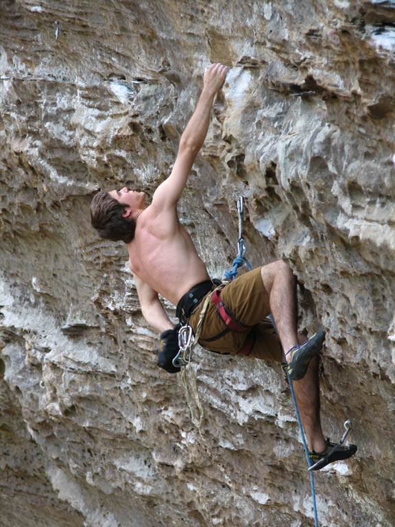 Kyle leading Convicted. (Category:  Rock Climbing)