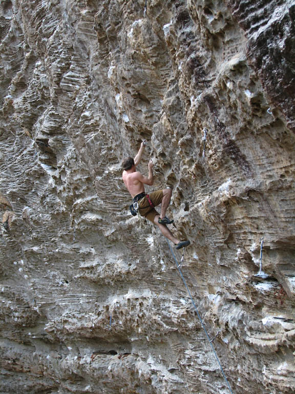 Kyle leading Convicted. (Category:  Rock Climbing)