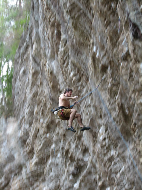 Kyle taking a short fall on Convicted. (Category:  Rock Climbing)