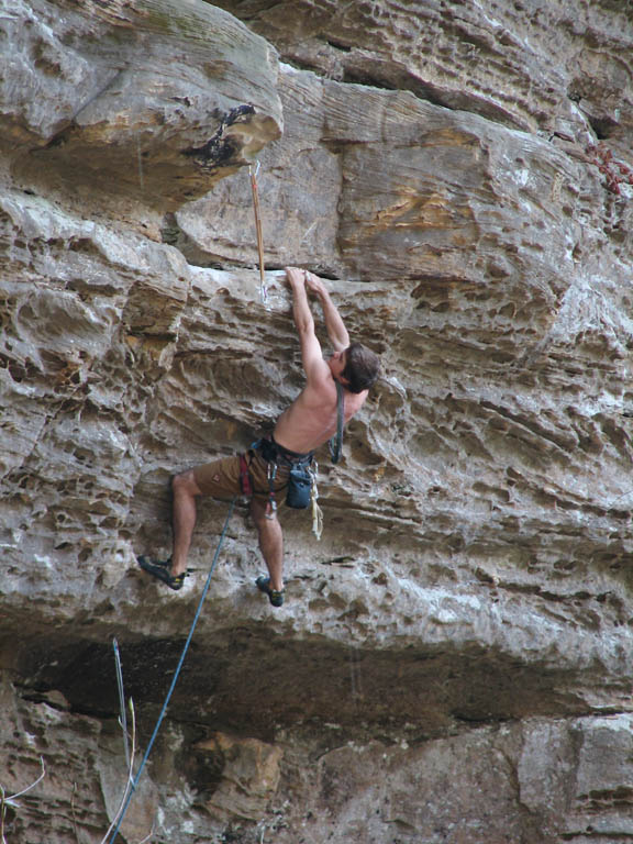 Kyle leading 40 Ounces of Justice. (Category:  Rock Climbing)