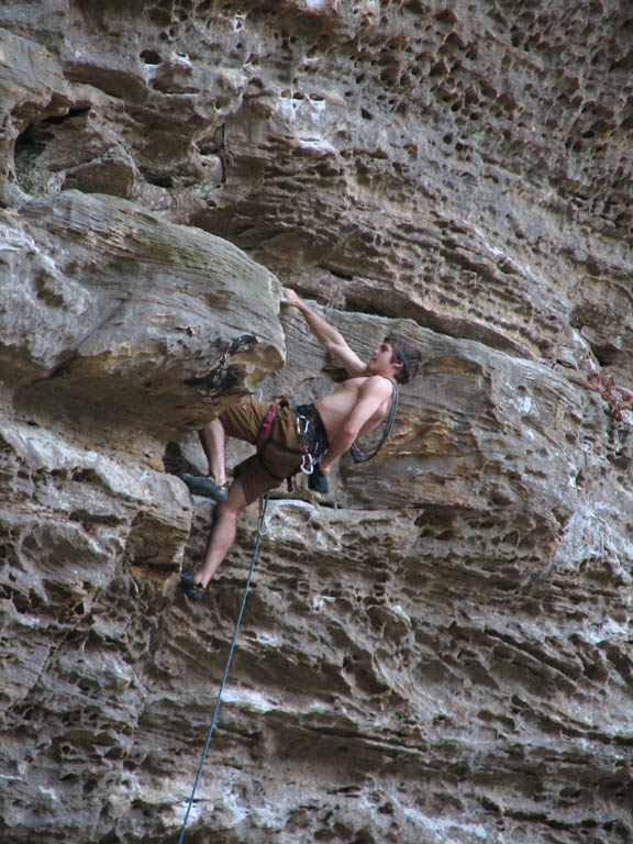 Kyle leading 40 Ounces of Justice. (Category:  Rock Climbing)