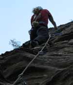 Anna leading Glory and Consequences. (Category:  Rock Climbing)