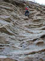 Anna leading Bitter Ray of Sunshine. (Category:  Rock Climbing)