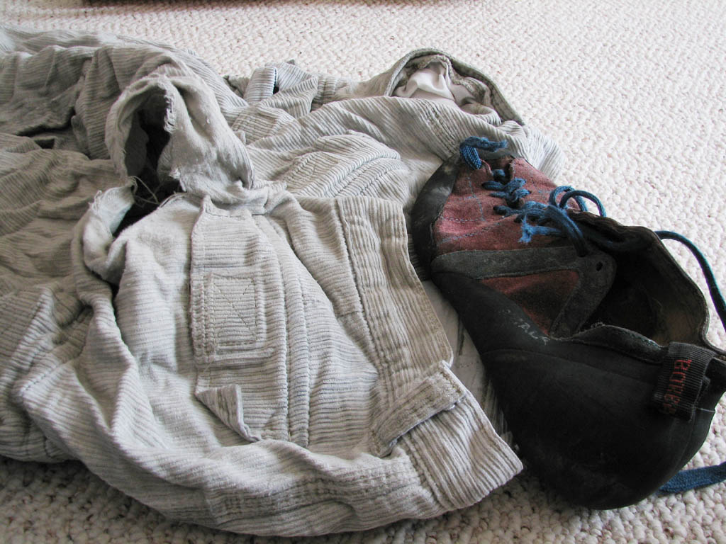 Destroyed another pair of pants this trip.  And the laces on my climbing shoes broke in two places. (Category:  Rock Climbing)