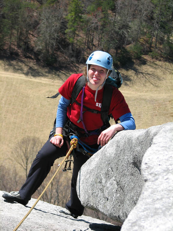 Anna reaching the top of The Great Arch. (Category:  Rock Climbing)