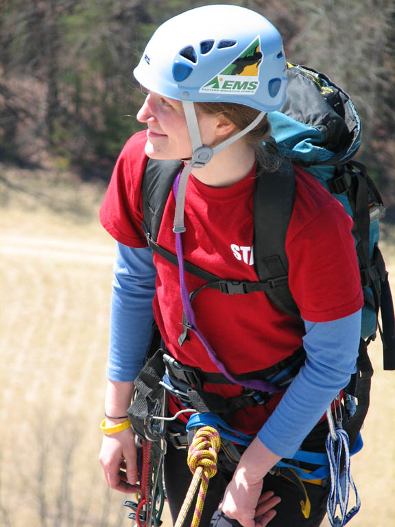 Anna reaching the top of The Great Arch. (Category:  Rock Climbing)