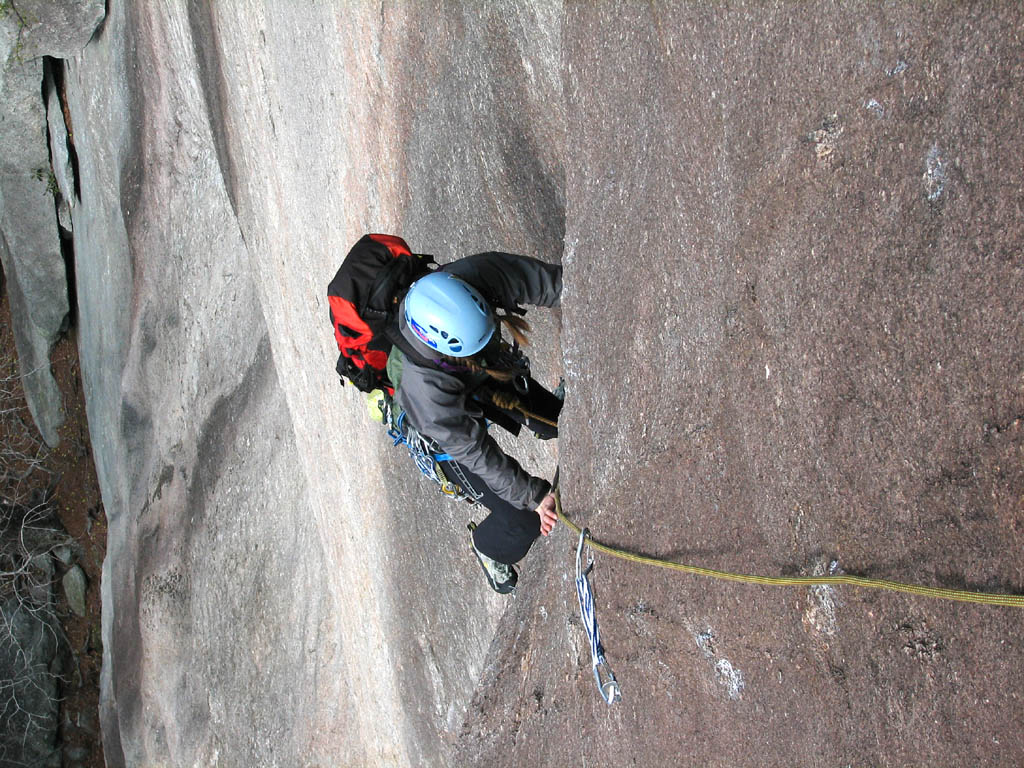 Anna following the first pitch of The Pulpit. (Category:  Rock Climbing)