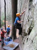 Amanda climbing Possum Lips. (Category:  Rock Climbing)