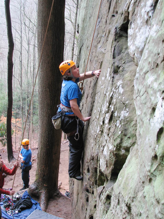 Amanda climbing Possum Lips. (Category:  Rock Climbing)