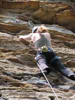 Anna leading Rat Stew. (Category:  Rock Climbing)