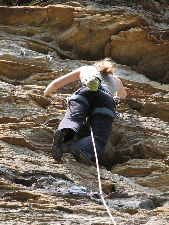 Anna leading Rat Stew. (Category:  Rock Climbing)