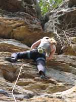 Anna leading Rat Stew. (Category:  Rock Climbing)