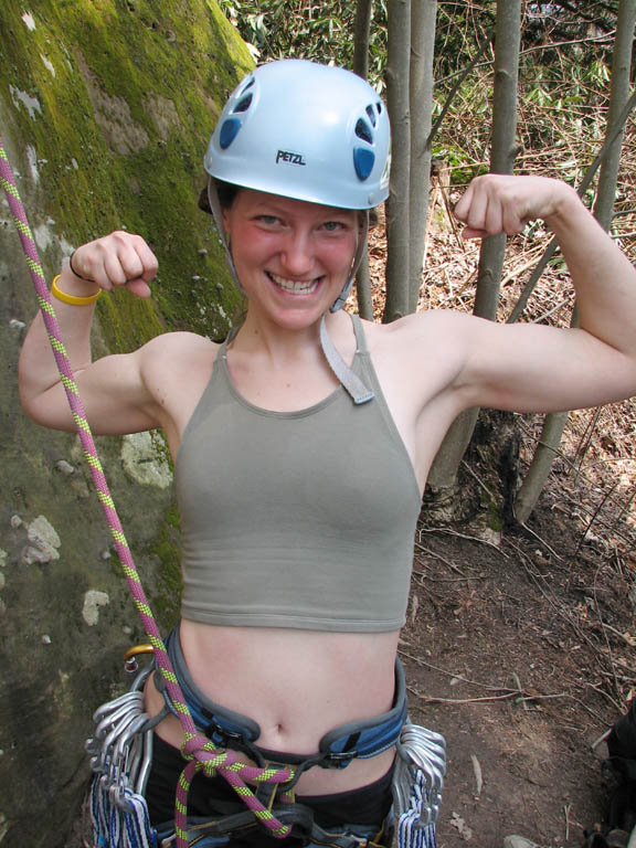 Anna after leading Rat Stew. (Category:  Rock Climbing)