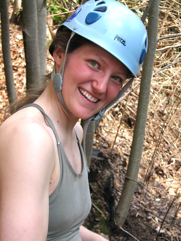 Anna after leading Rat Stew. (Category:  Rock Climbing)