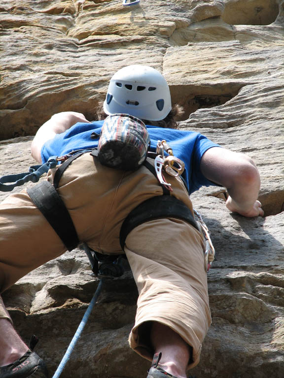 Shern leading Critters on the Cliff. (Category:  Rock Climbing)