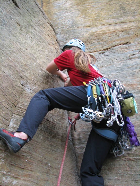 Anna leading Bedtime for Bonzo. (Category:  Rock Climbing)