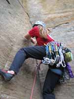 Anna leading Bedtime for Bonzo. (Category:  Rock Climbing)