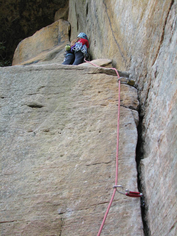 Anna leading Bedtime for Bonzo. (Category:  Rock Climbing)