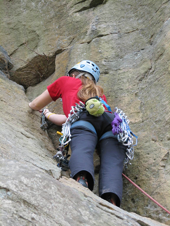 Anna leading Bedtime for Bonzo. (Category:  Rock Climbing)