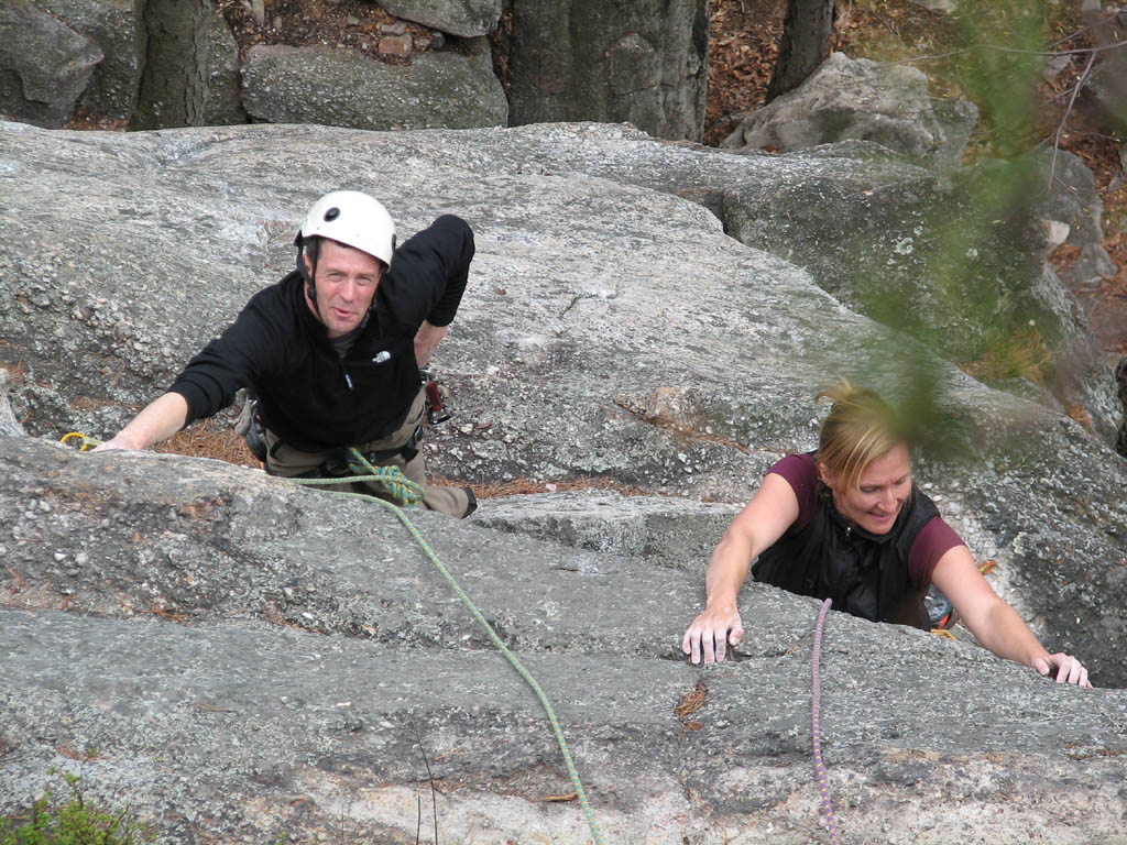 Susanna working the 5.9 variation of Dennis. (Category:  Rock Climbing)