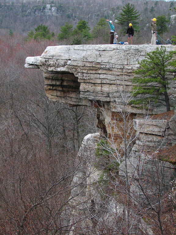 Setting toprope anchors. (Category:  Rock Climbing)