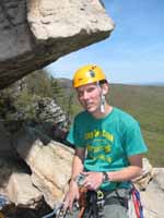 Keith on the High Exposure ledge. (Category:  Rock Climbing)