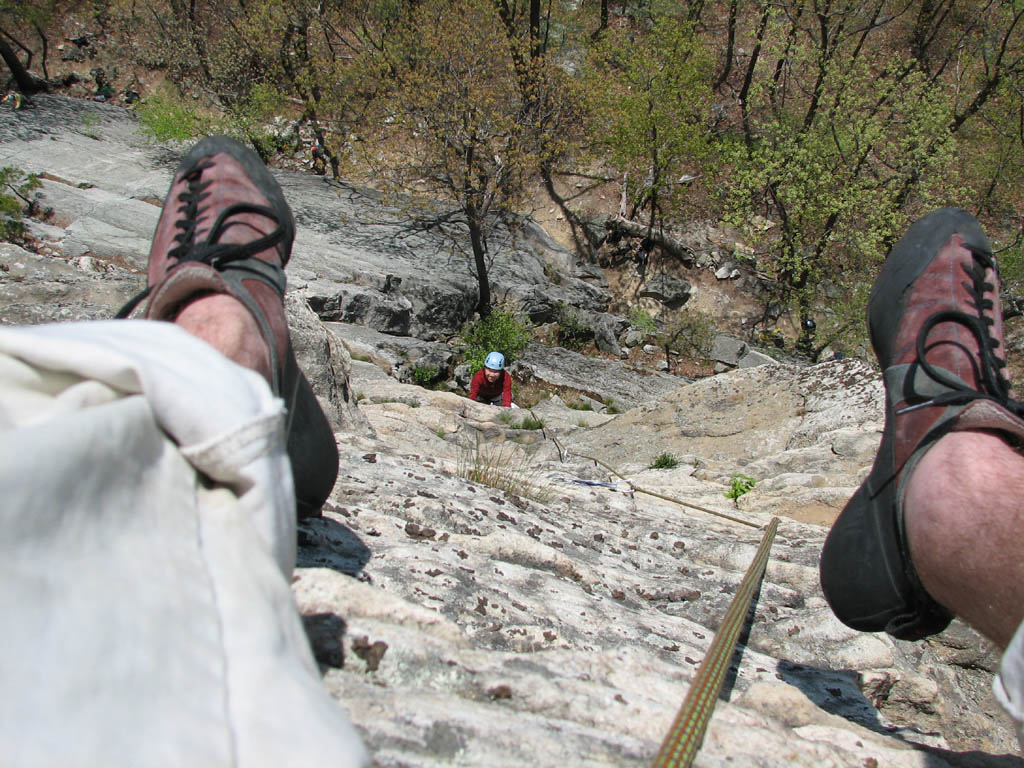 Iori following the second pitch of Madame G's. (Category:  Rock Climbing)