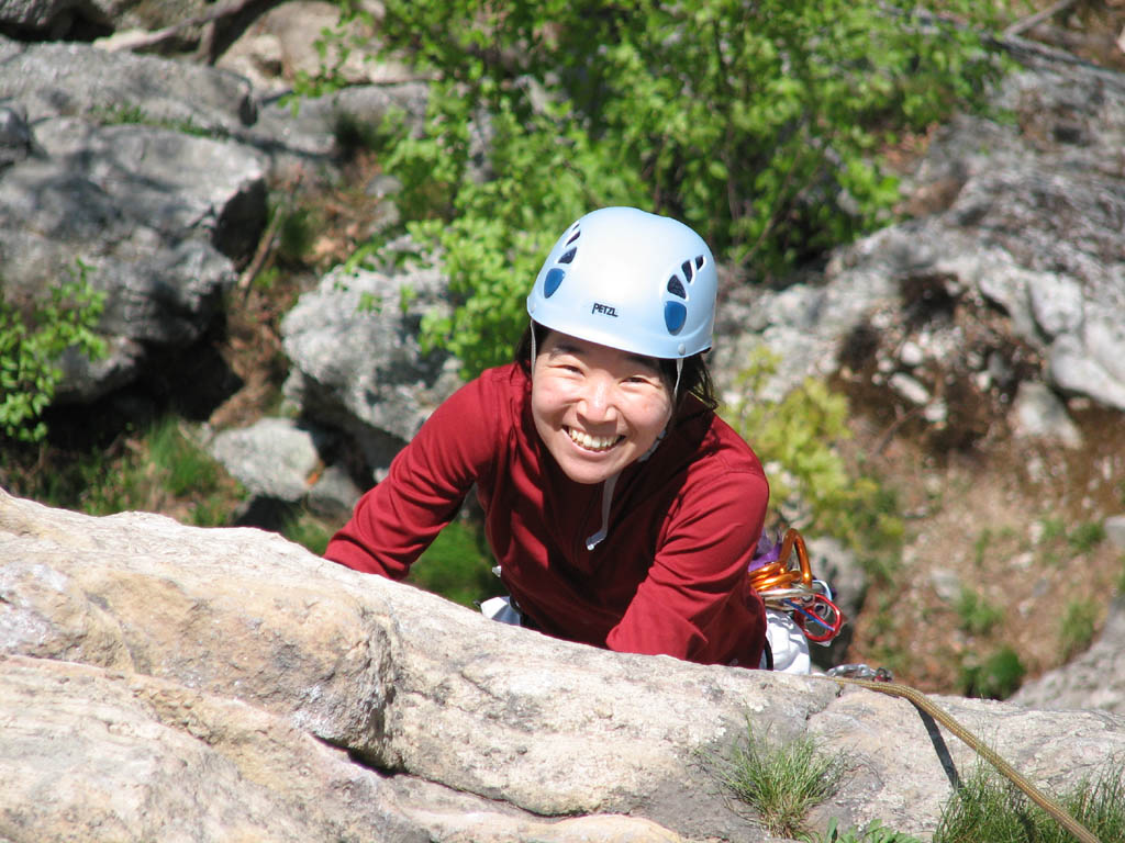 Iori following the second pitch of Madame G's. (Category:  Rock Climbing)