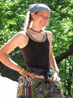Anna posing before leading RMC. (Category:  Rock Climbing)