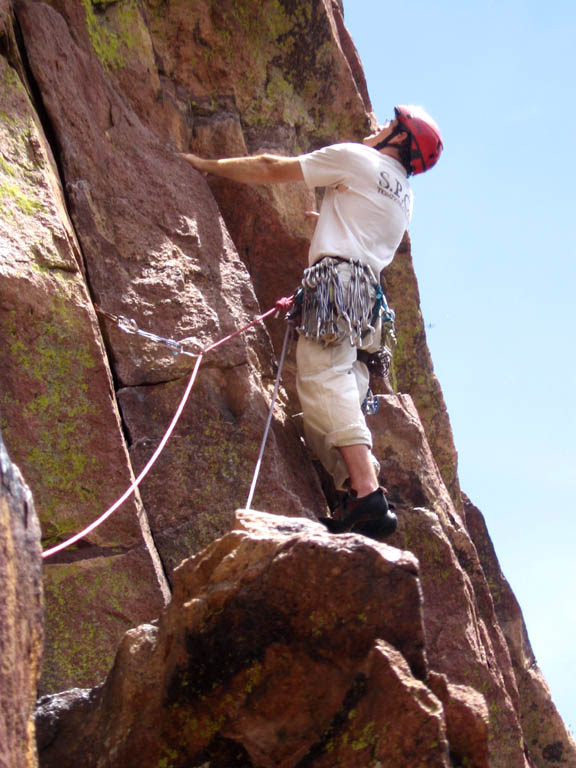 About to lead the traverse on P3 of Ruper. (Category:  Rock Climbing)