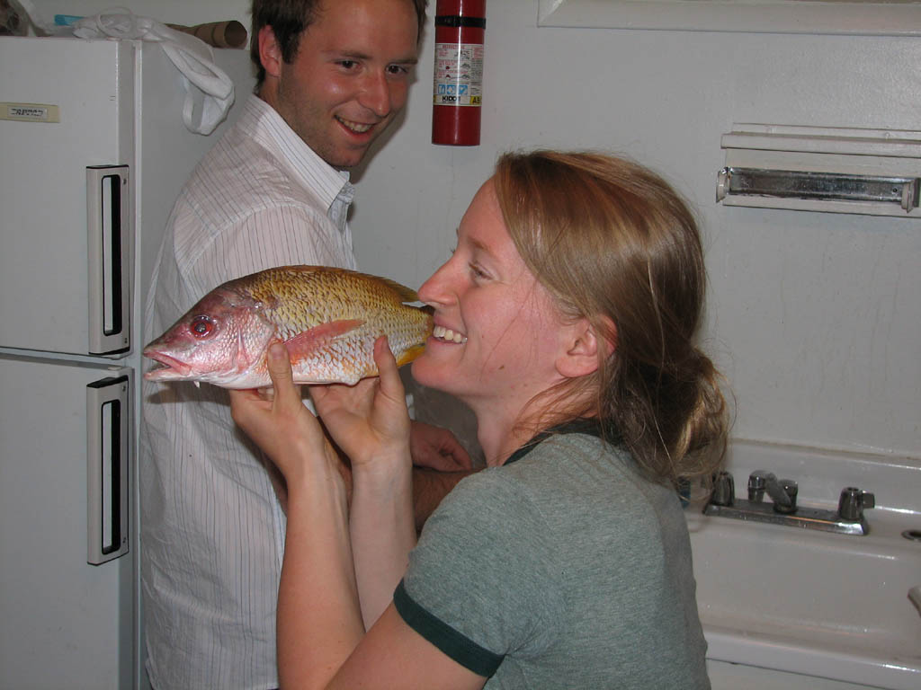 Becky and the fish. (Category:  Rock Climbing)