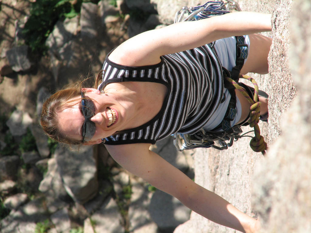 Tina following The East Slab of The Dome. (Category:  Rock Climbing)