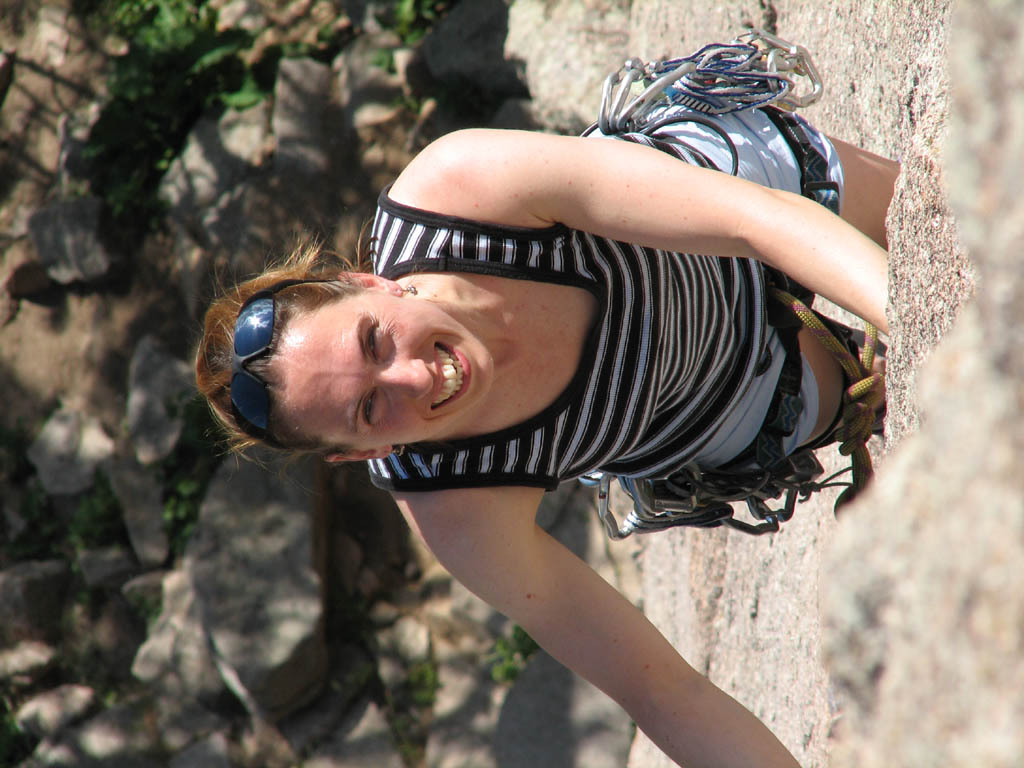 Tina following The East Slab of The Dome. (Category:  Rock Climbing)