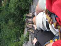 Matching shoes at the top of Clip a Dee Doo Dah. (Category:  Rock Climbing)