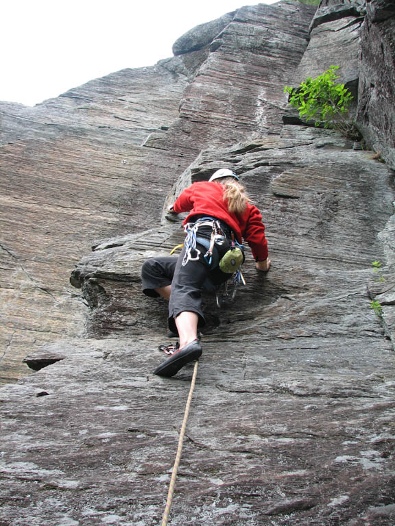 Anna attempting Drilling for Dollars. (Category:  Rock Climbing)