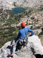 Morri at the summit of Cathedral Peak. (Category:  Rock Climbing)