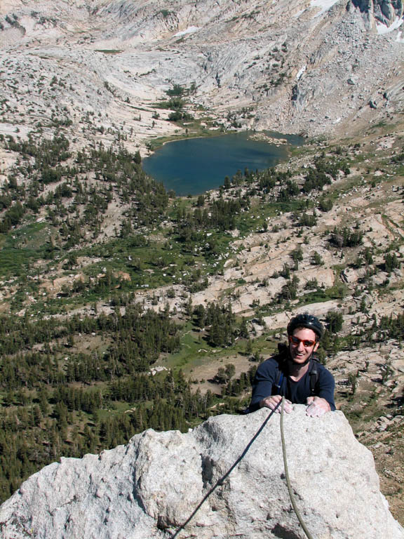 Aaron at the summit of Cathedral Peak. (Category:  Rock Climbing)