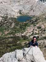 Aaron at the summit of Cathedral Peak. (Category:  Rock Climbing)