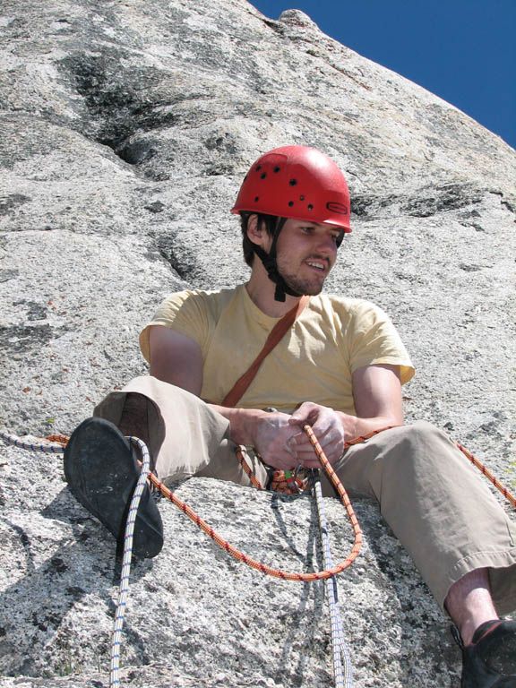 Morri belaying (off more than a 50 pound rock). (Category:  Rock Climbing)