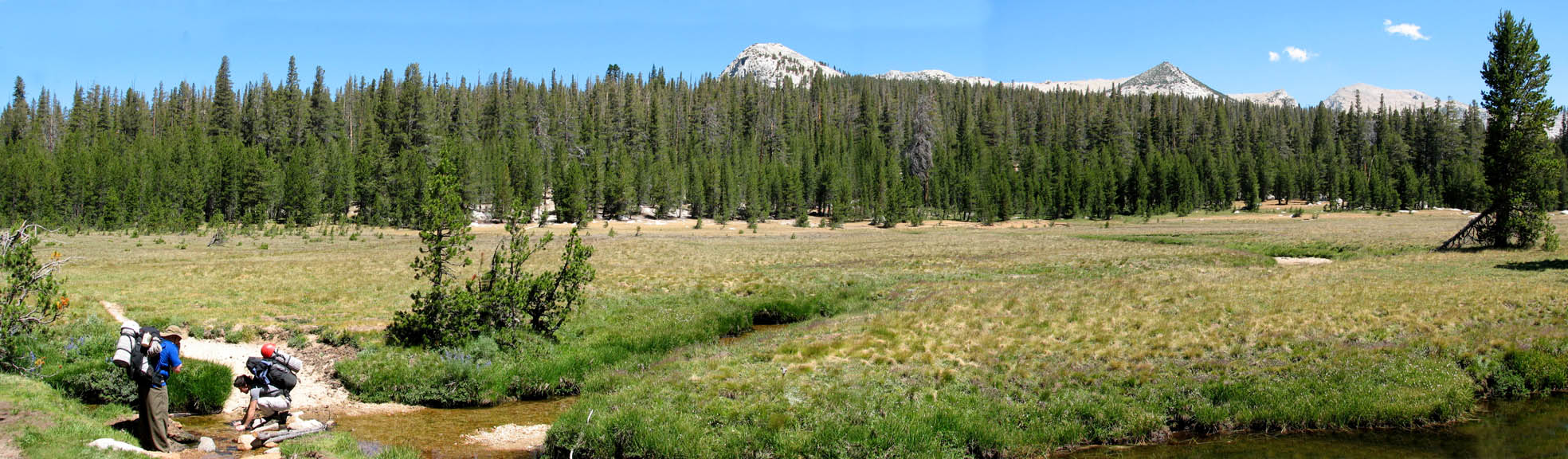 Jason and Morri hiking to Mt. Conness. (Category:  Rock Climbing)