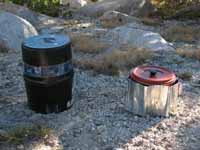 Our bear canister (and camp stool) and stove. (Category:  Rock Climbing)