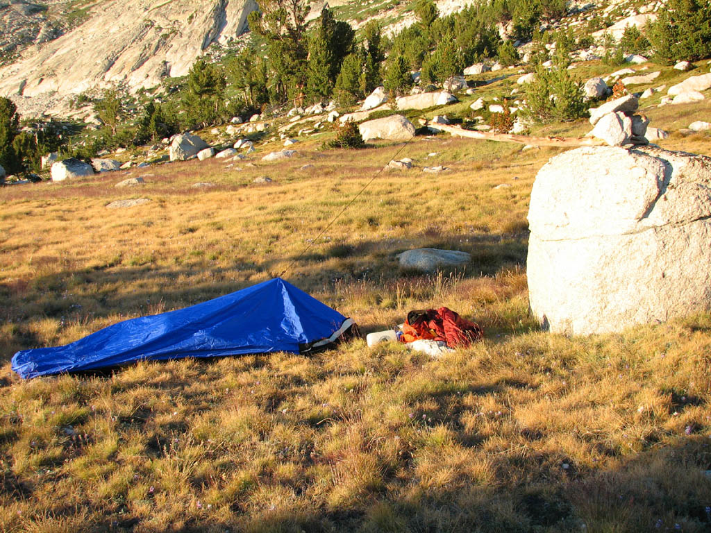 I MacGyvered this system to keep my bivy sack off my face.  It also kept the mesh away from my head (Category:  Rock Climbing)