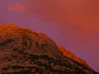 Stunning sunset.  This isn't photoshop, we actually saw this brilliant alpenglow. (Category:  Rock Climbing)