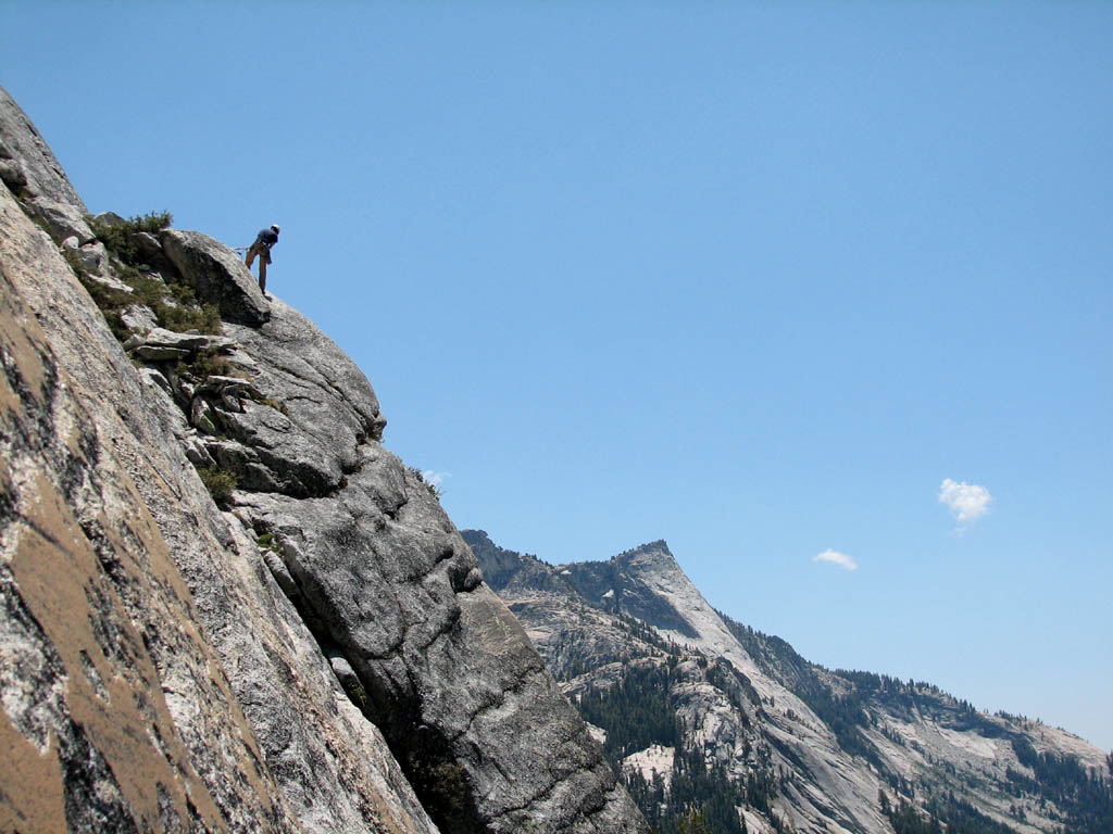 Morri belaying on Shagadellic. (Category:  Rock Climbing)