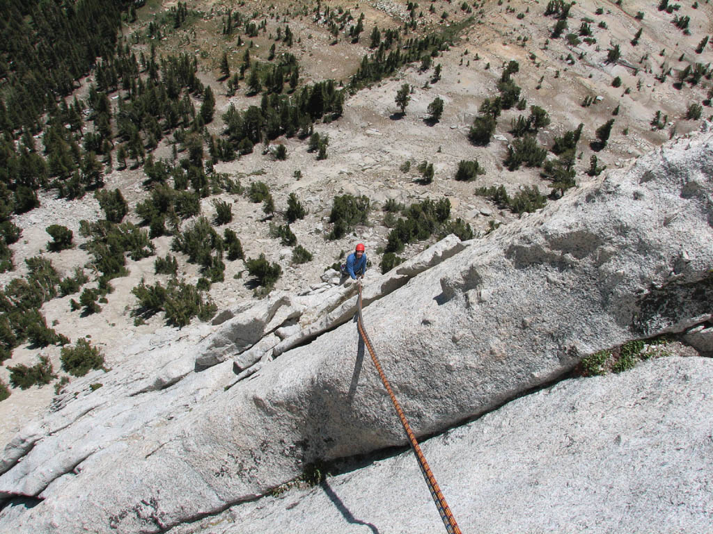 Morri one pitch away from the summit.  It looks like my ropes are running to him, but they actually run (Category:  Rock Climbing)