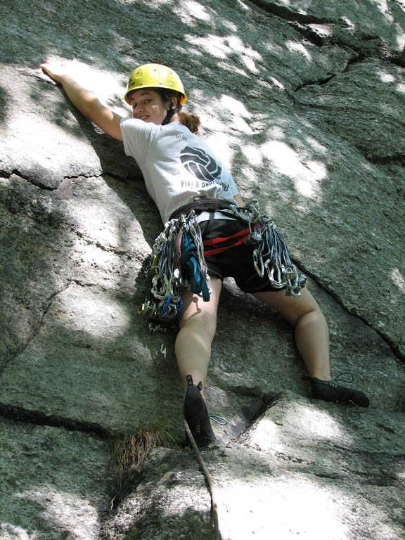 Jess leading the first pitch of No Glow. (Category:  Rock Climbing)