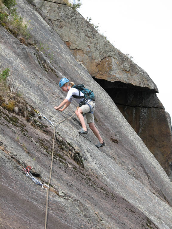 Beth at the top of Gamesmanship. (Category:  Rock Climbing)