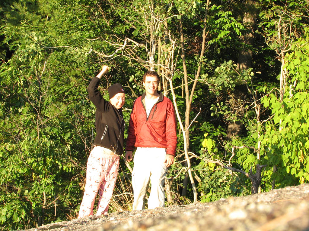 Beth and me in the first rays of sun on top of poke-o. (Category:  Rock Climbing)