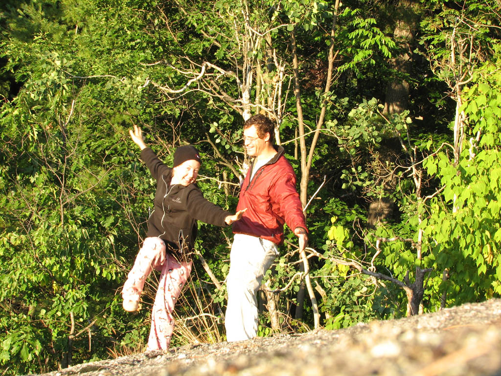 Beth and me in the first rays of sun on top of poke-o. (Category:  Rock Climbing)