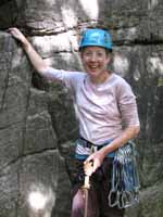 Beth getting ready for her first trad lead. (Category:  Rock Climbing)